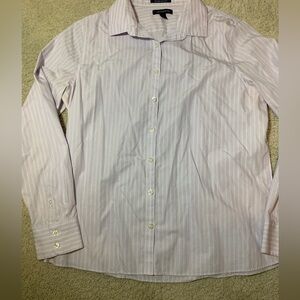 Lands' End No Iron Supima Cotton Button Down Shirt Womens Size 12 Purple Stripes